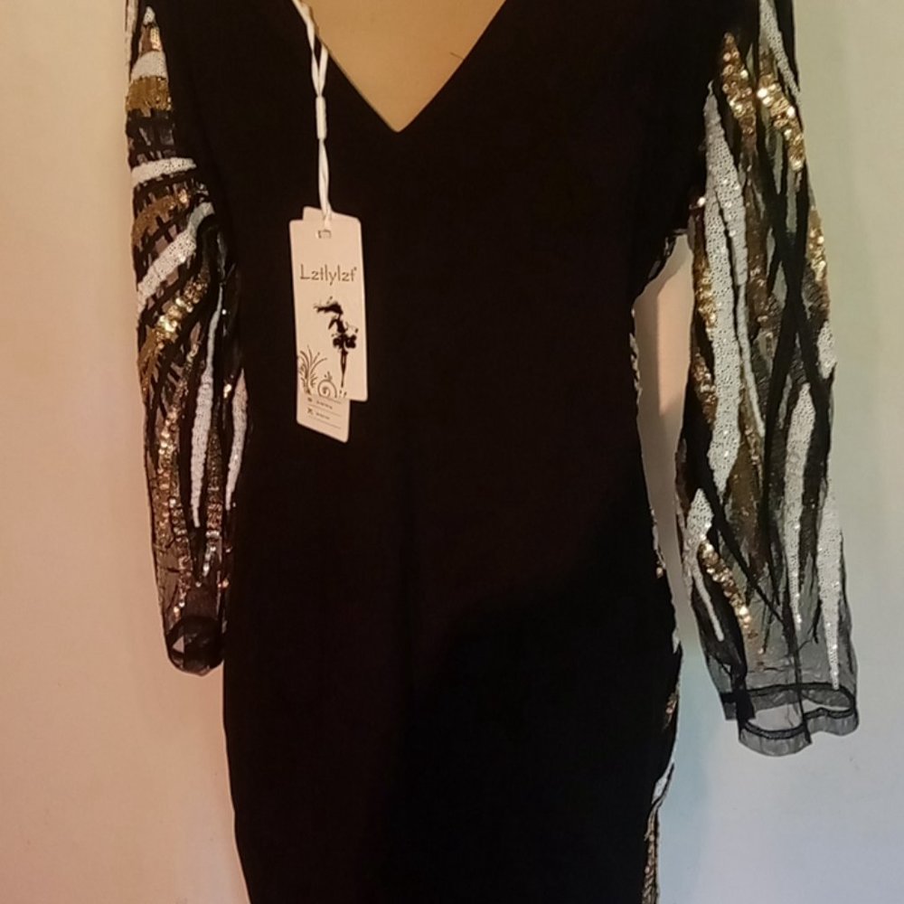 Elegant Sequin Zebra Pattern Midi Dress - image 6